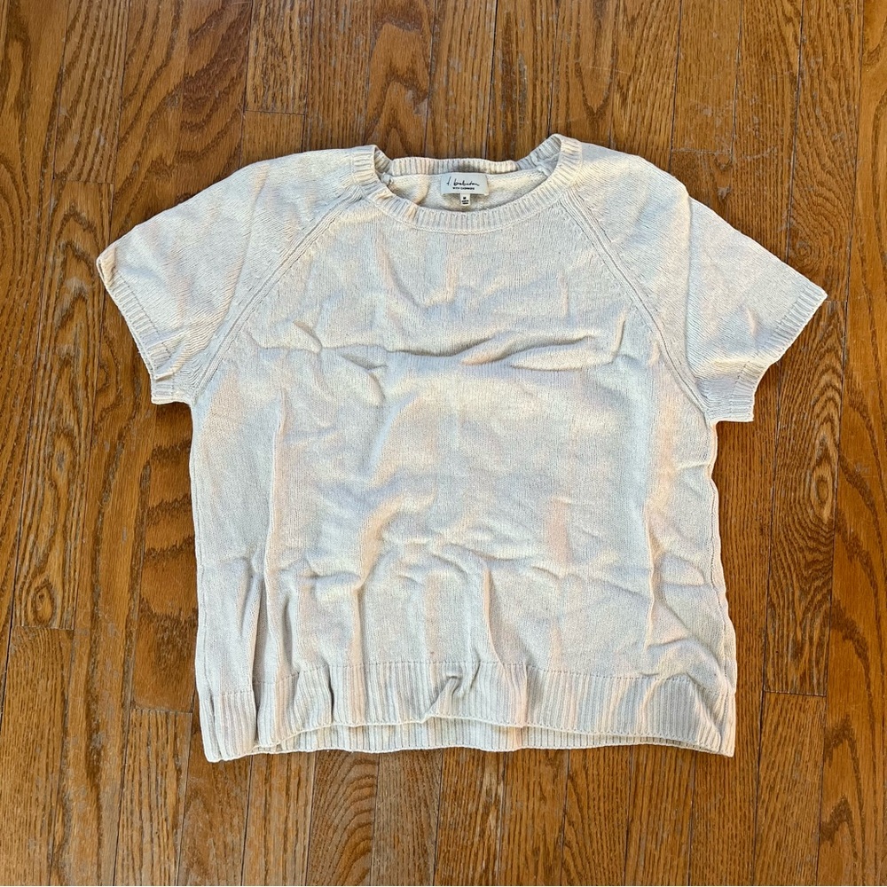 Aritzia Babaton Cream Short Sleeve Merino Wool Cashmere Sweater Short Sleeve Tee